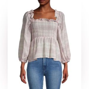 70/21 Checked Smocked Top Size Medium NWT